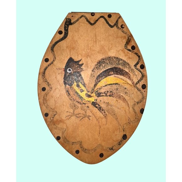 Vintage Wood Rooster Painted Hinged woodpecker woodware hamburger press - Picture 1 of 5